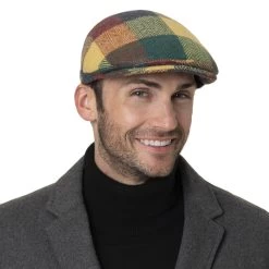 Herringbone Harris Tweed Colour Check Flatcap